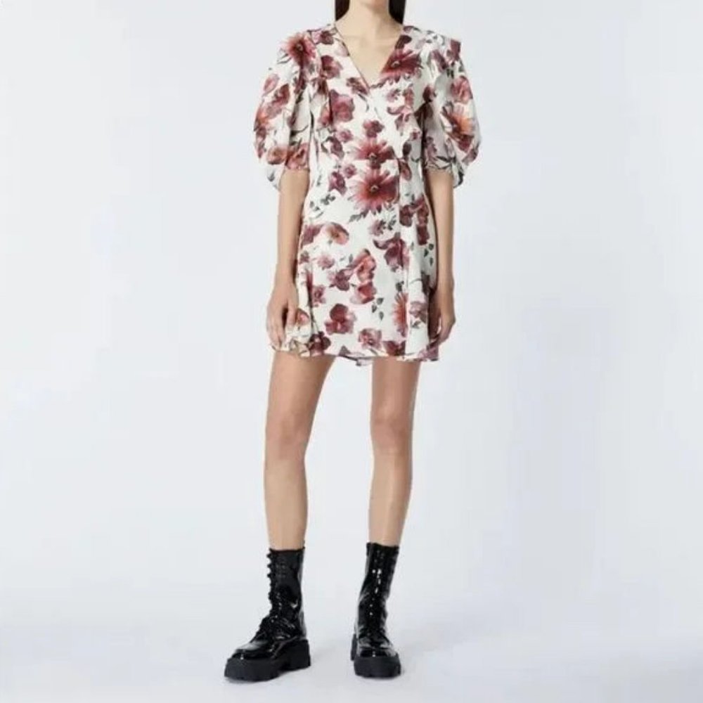 The Kooples Silk Blend Floral Ruffles Wrap Mini Dress